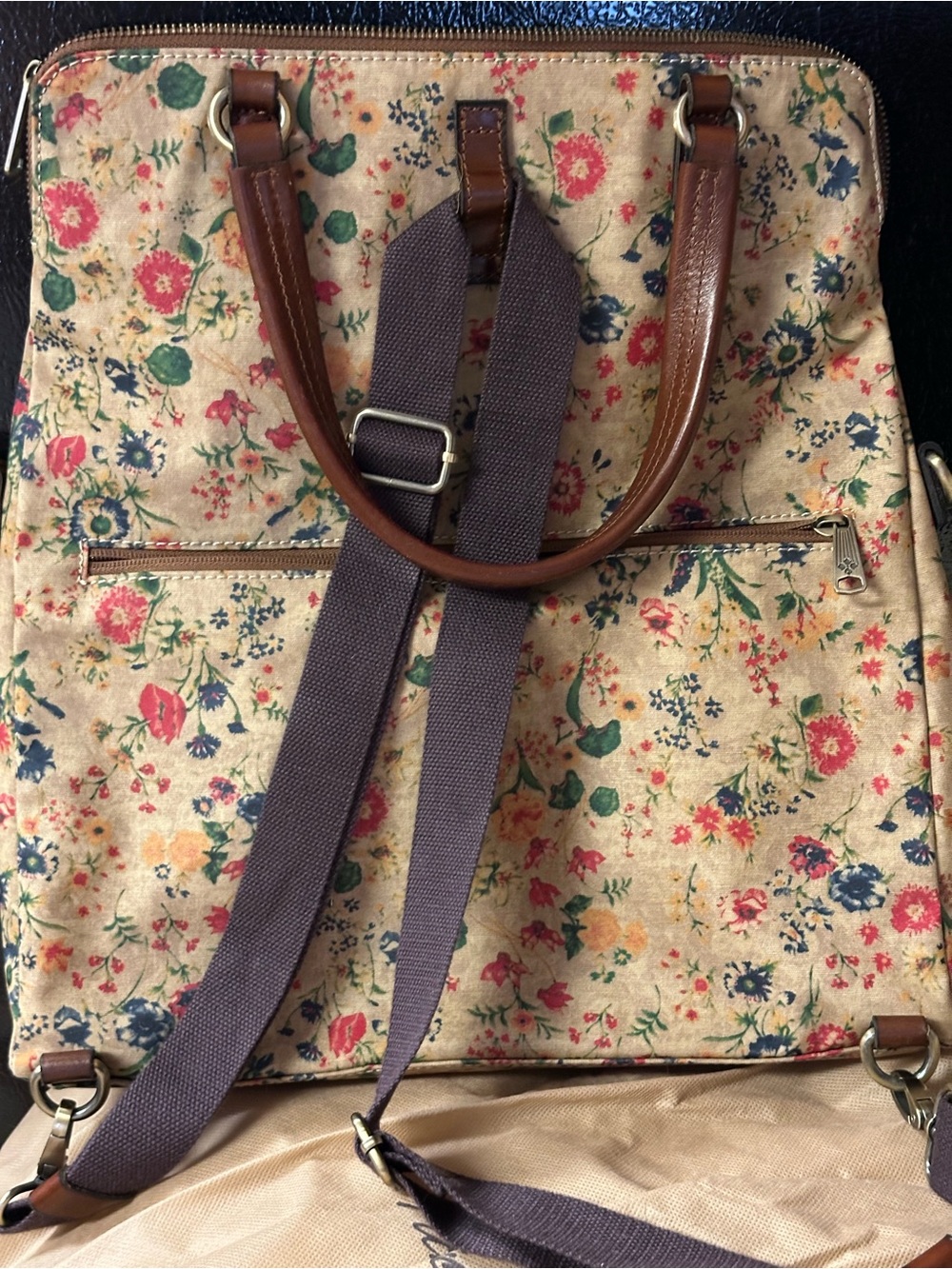 Patricia Nash Floral Canvas Backpack with Brown Trim - Picture 2 of 3